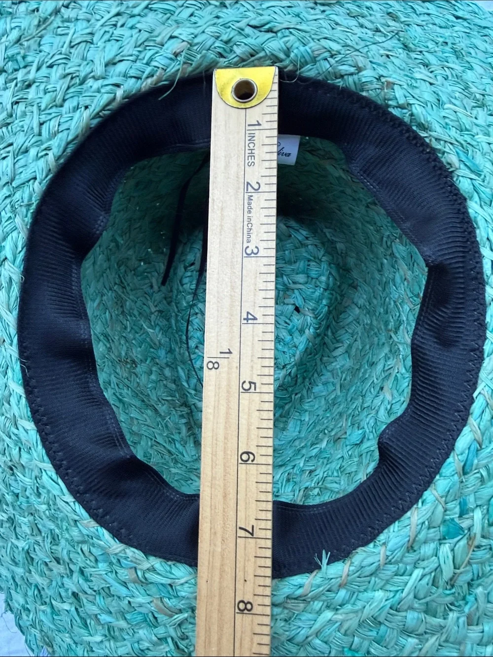 NWT Green Hat Sun Straw 100% paper hand Stitching details OS rancher floppy